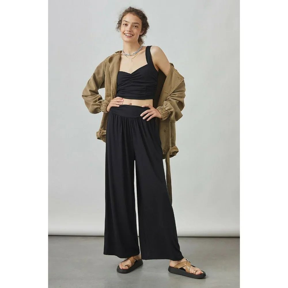 NWT Anthropologie Wide-Leg Pant Set XS HTF Black Crop Top Wide-Leg Pants $160